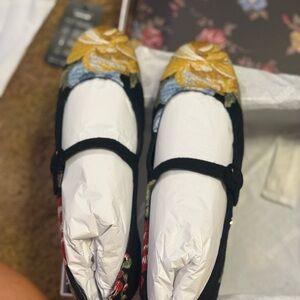 Larroude Yellow and Blue Embroidered Flats